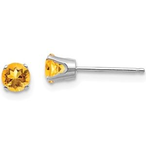 14k White Gold 4mm Citrine Stud Earrings